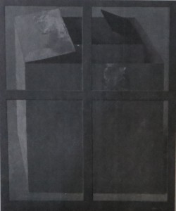 ROLAND DÖRFLER "Karton im Fenster" Farbe, Collage auf Leinwand, 1972